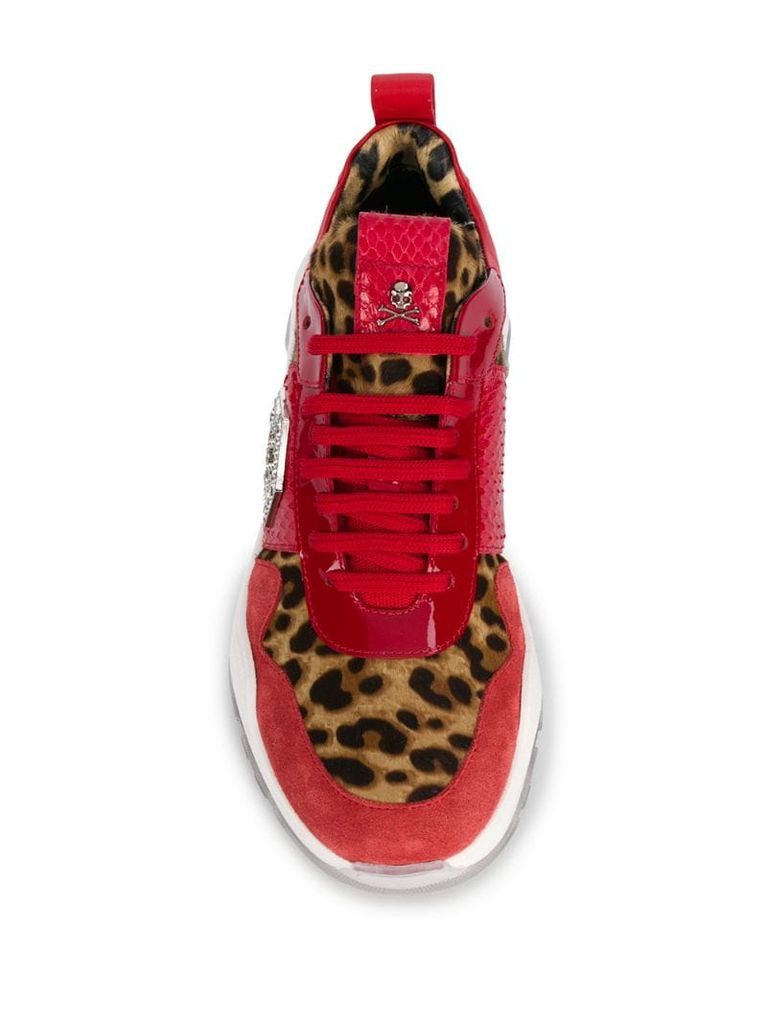 panelled leopard sneakers