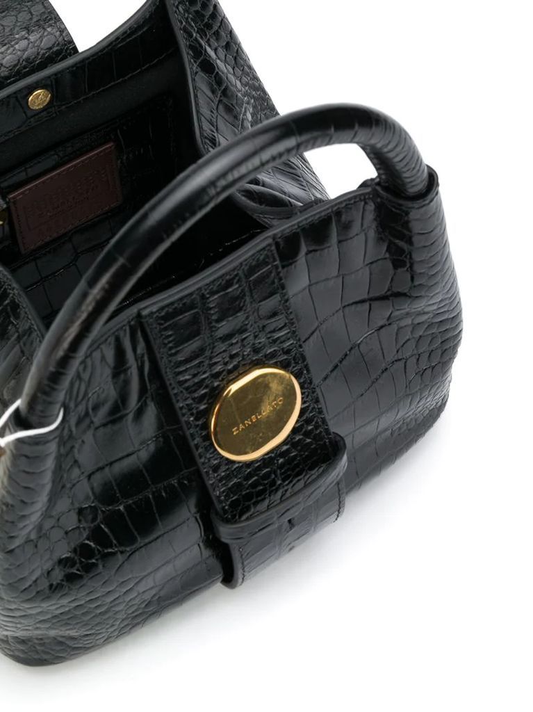 crocodile-effect small tote bag with gold hardware