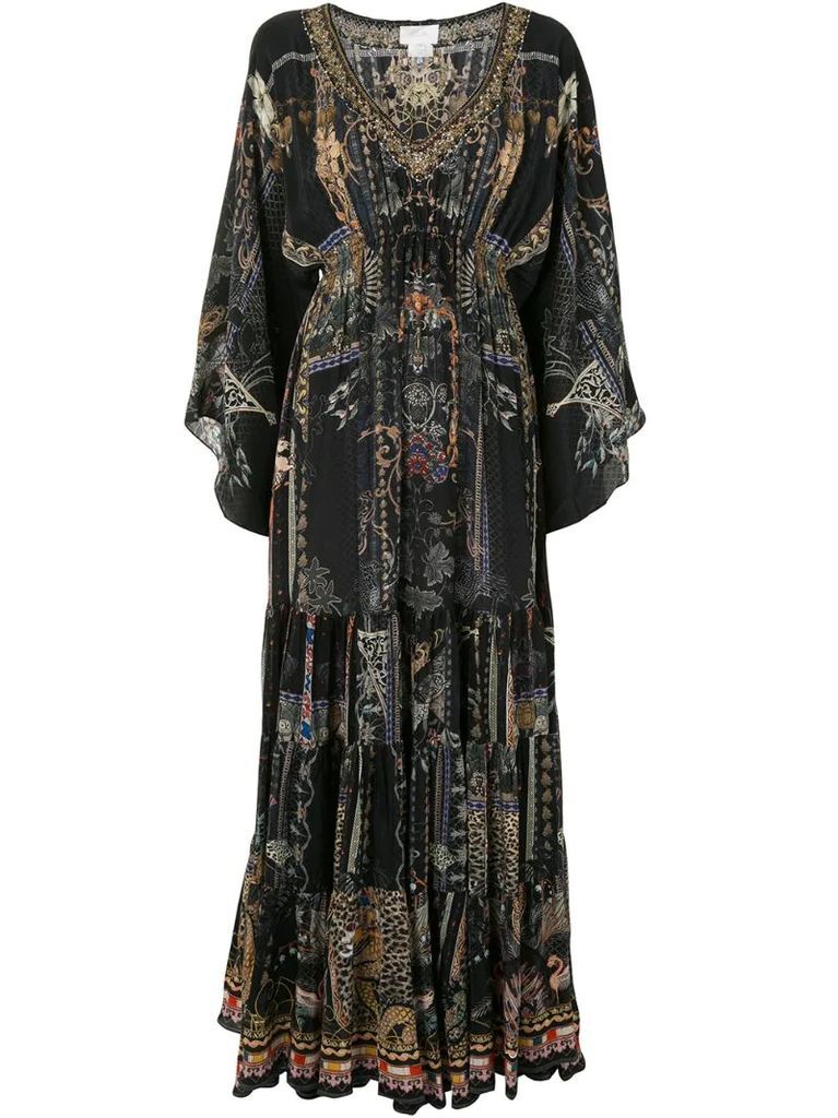 embroidered maxi silk dress