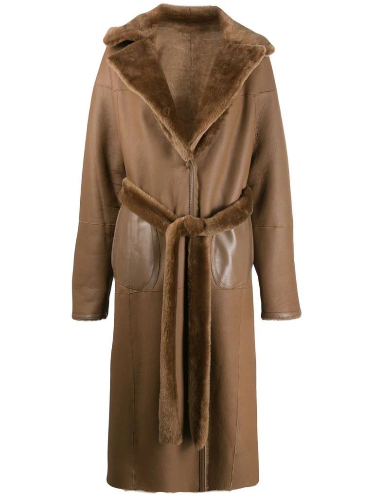 fur-trimmed trench coat