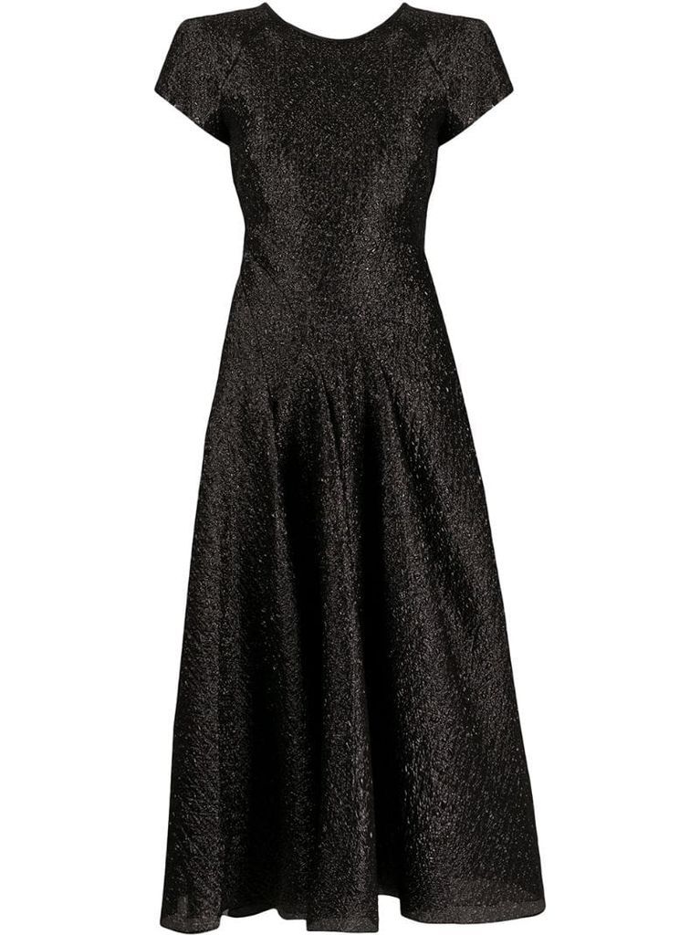 metallized flared cocktail dress