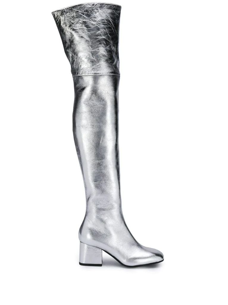 metallic thigh-high boots