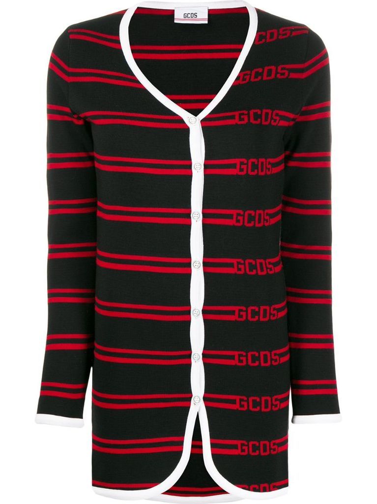 striped contrast-trimmed cardigan