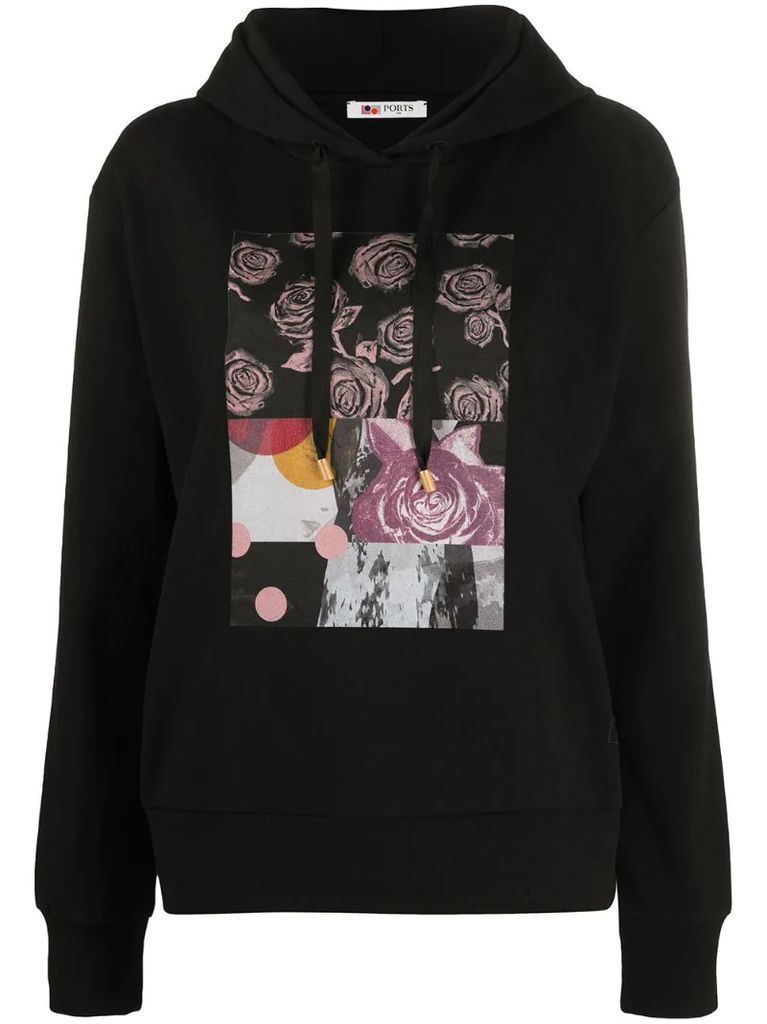 roses-print hooded sweatshirt