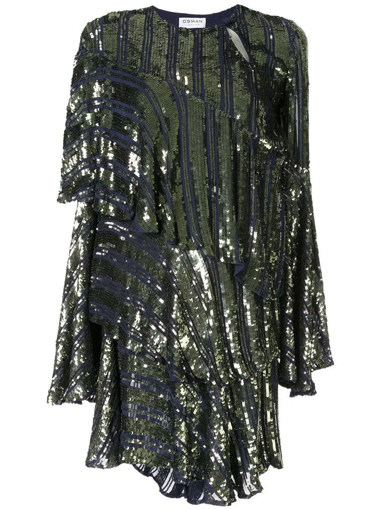 Tina sequin asymmetric-tiered dress