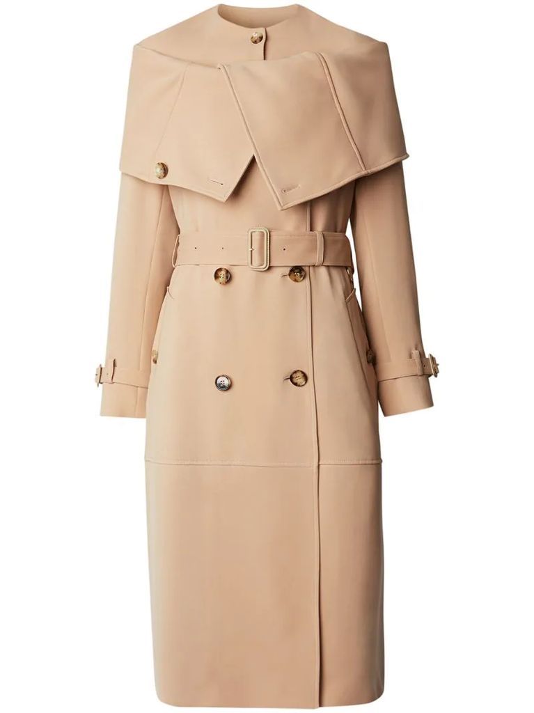 collarless layered trench coat