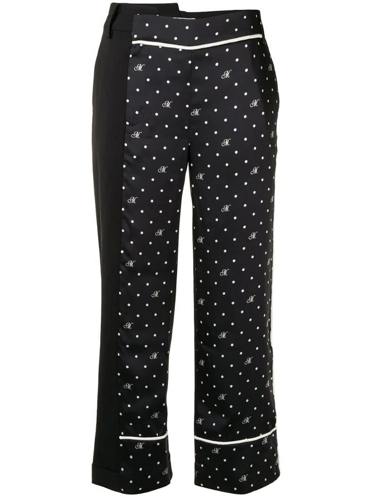 M polka dot print asymmetric trousers