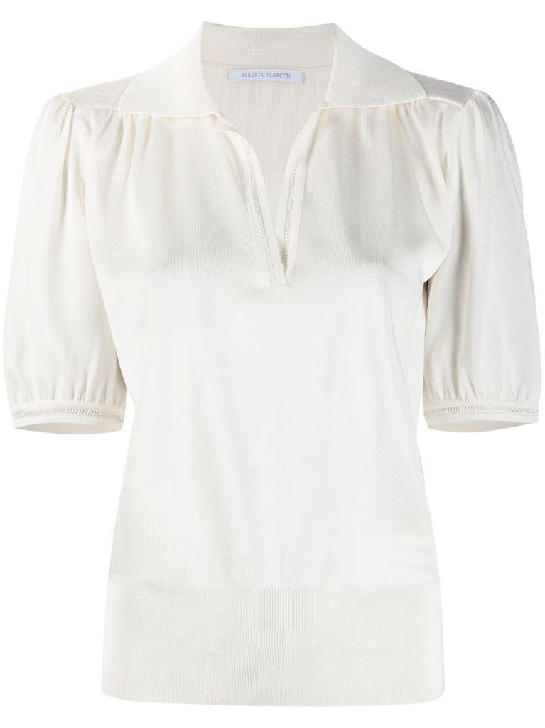 zipped shortsleeve blouse