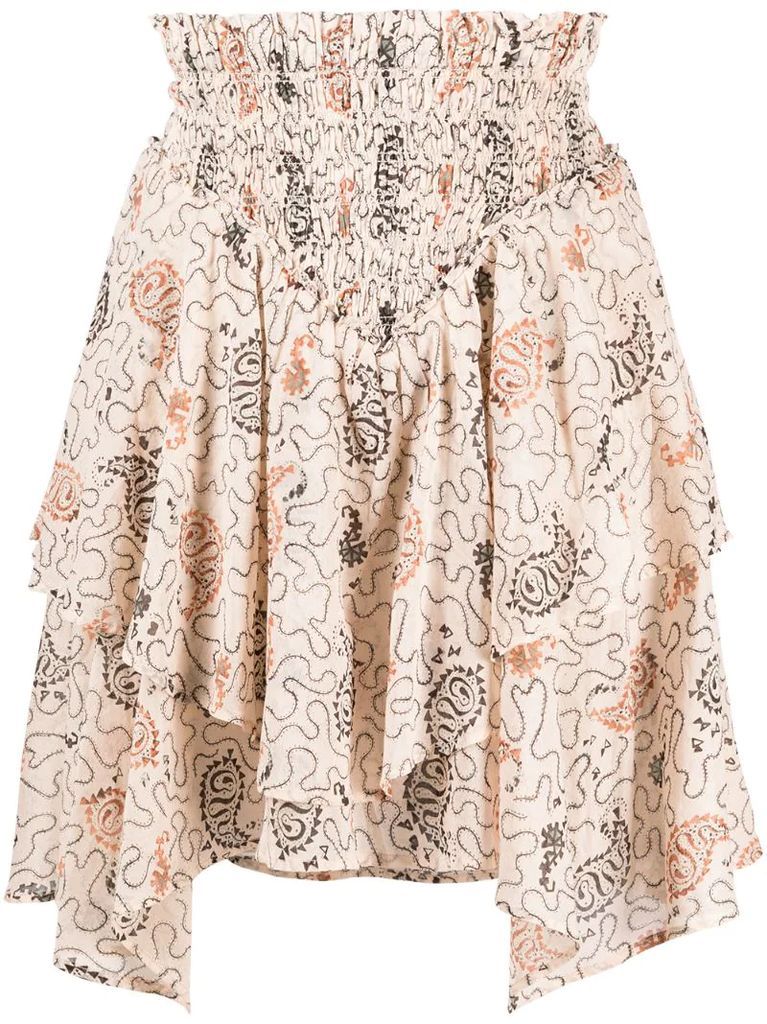 paisley-print tiered mini skirt