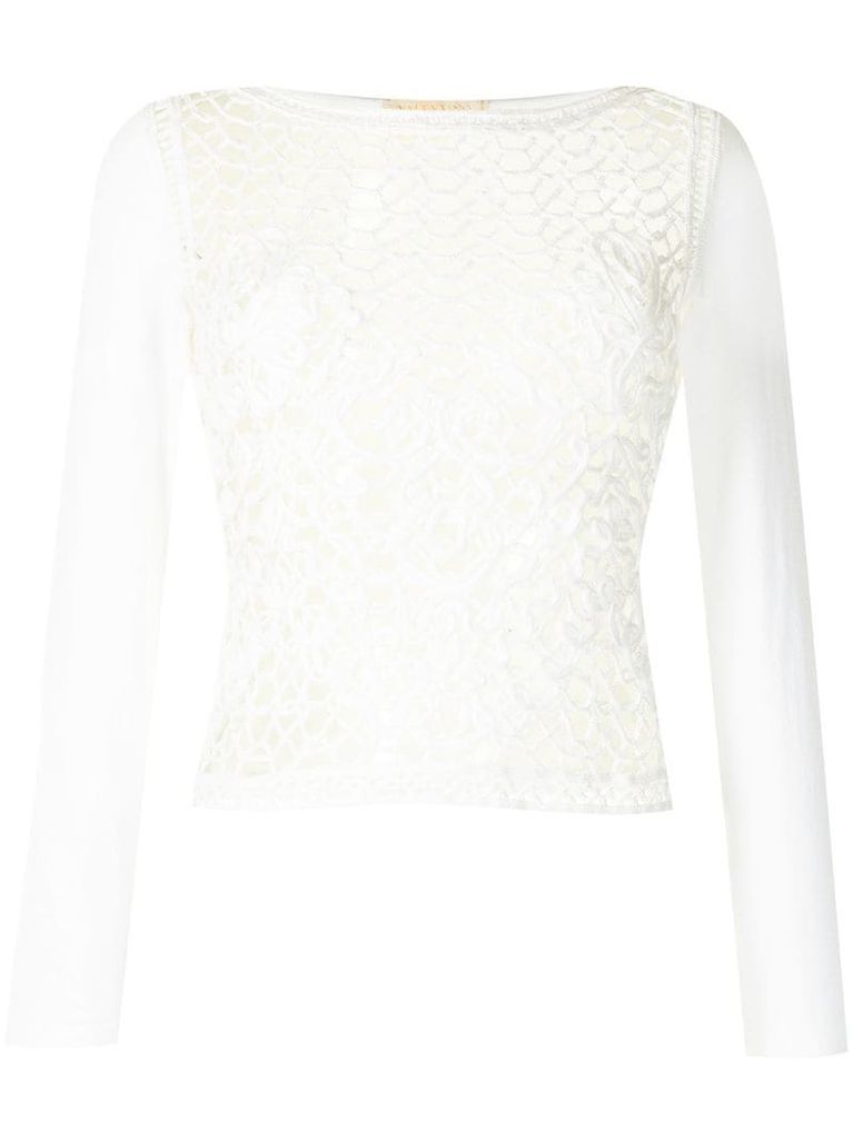 open knit long-sleeved blouse