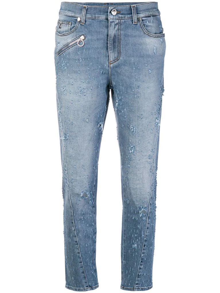 low rise distressed straight jeans