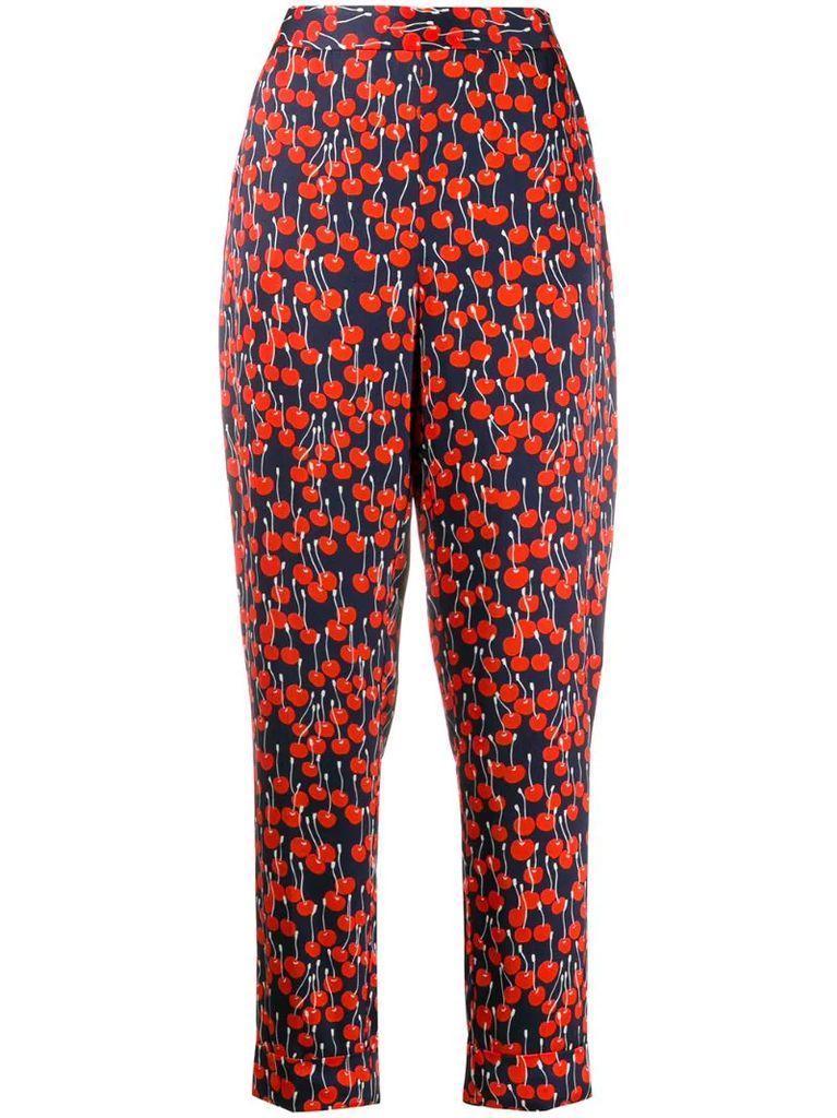 cherry print tapered trousers