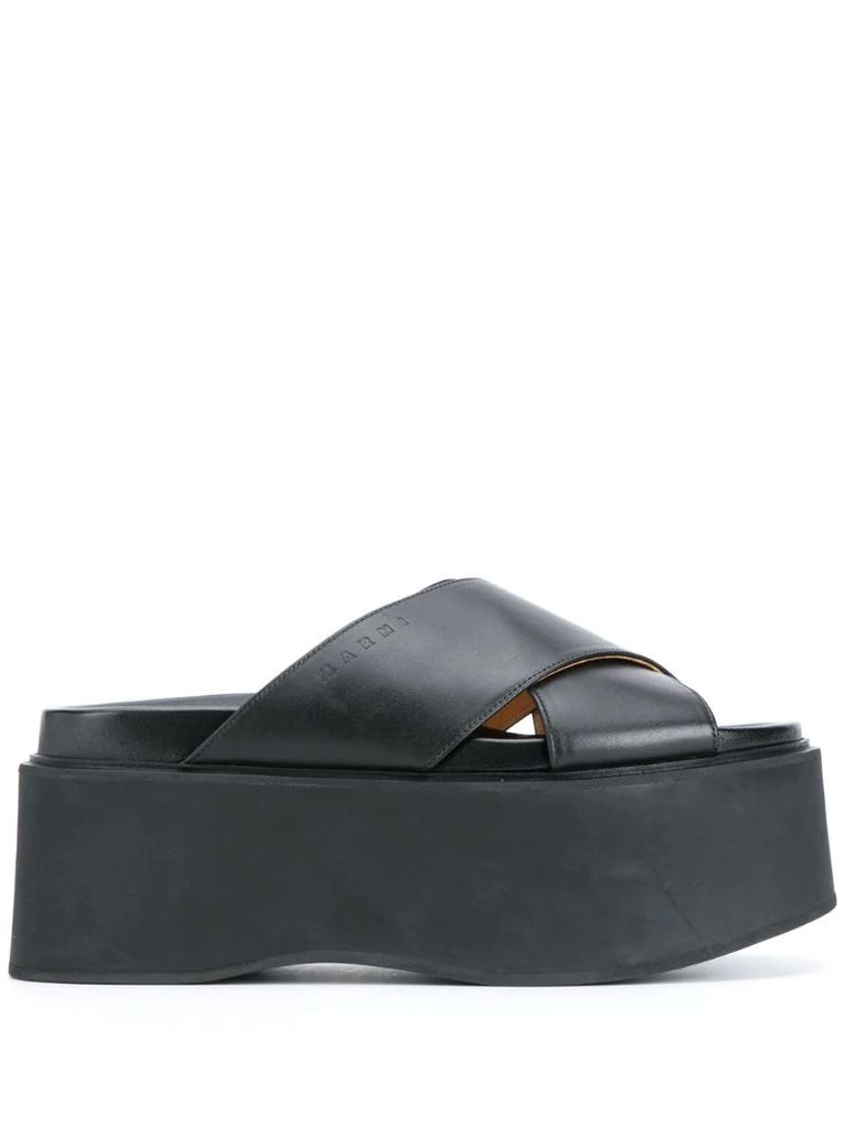 platform cross-strap leather sandals