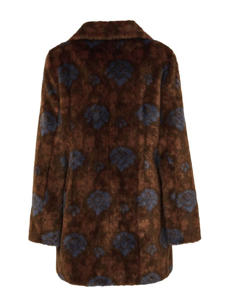 paisley-print faux fur coat