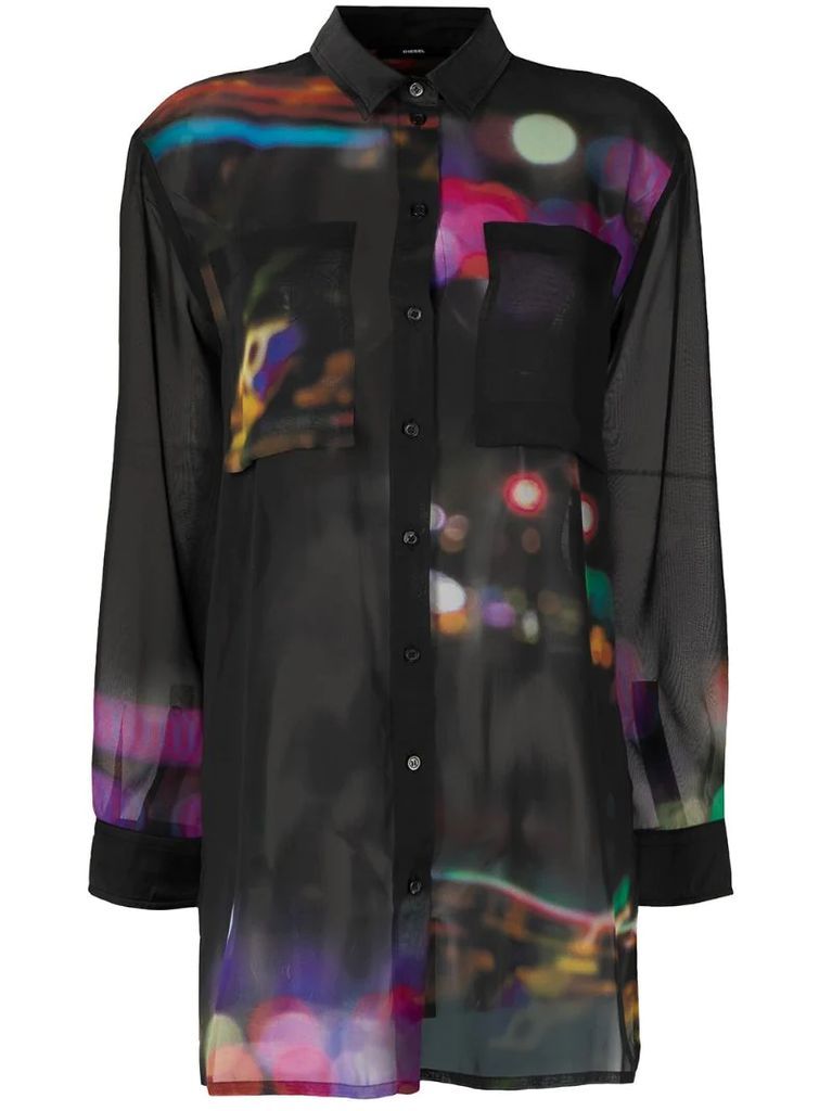 abstract print cut-out blouse