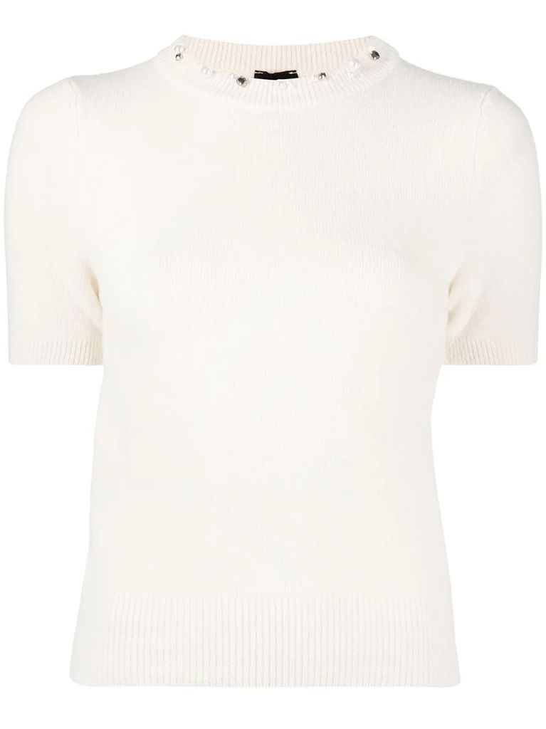 pearl-embellished knitted top