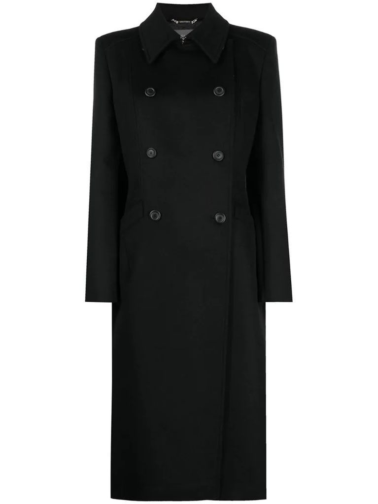 long double-breasted wool-blend coat
