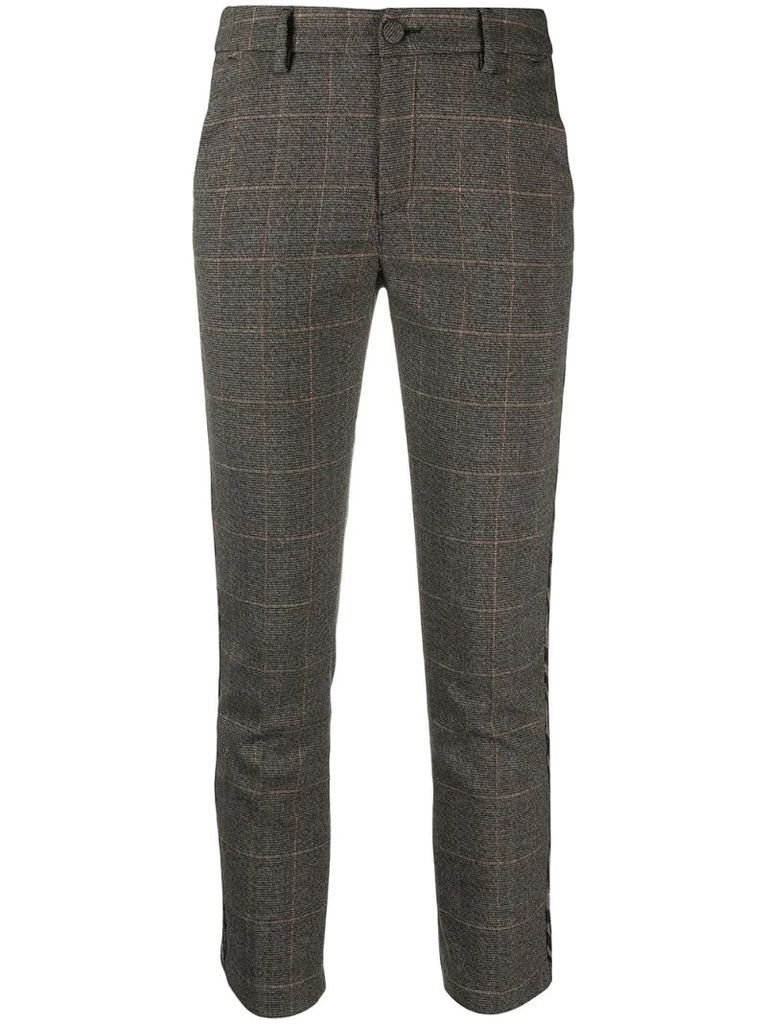 cropped check print trousers