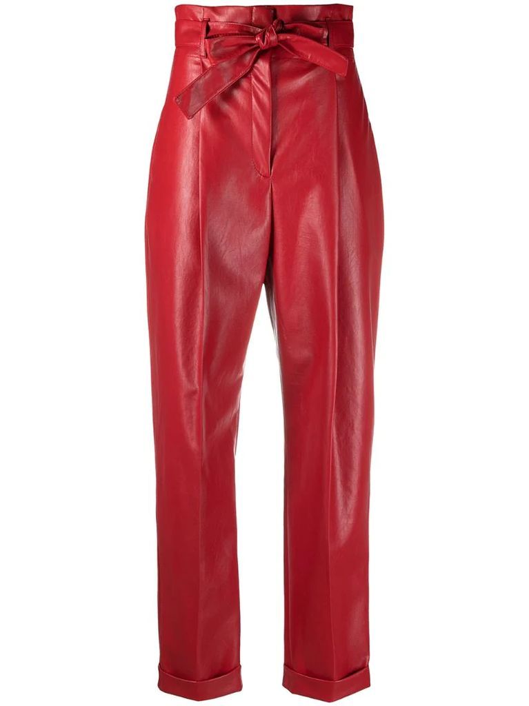 faux-leather paperbag-waist trousers