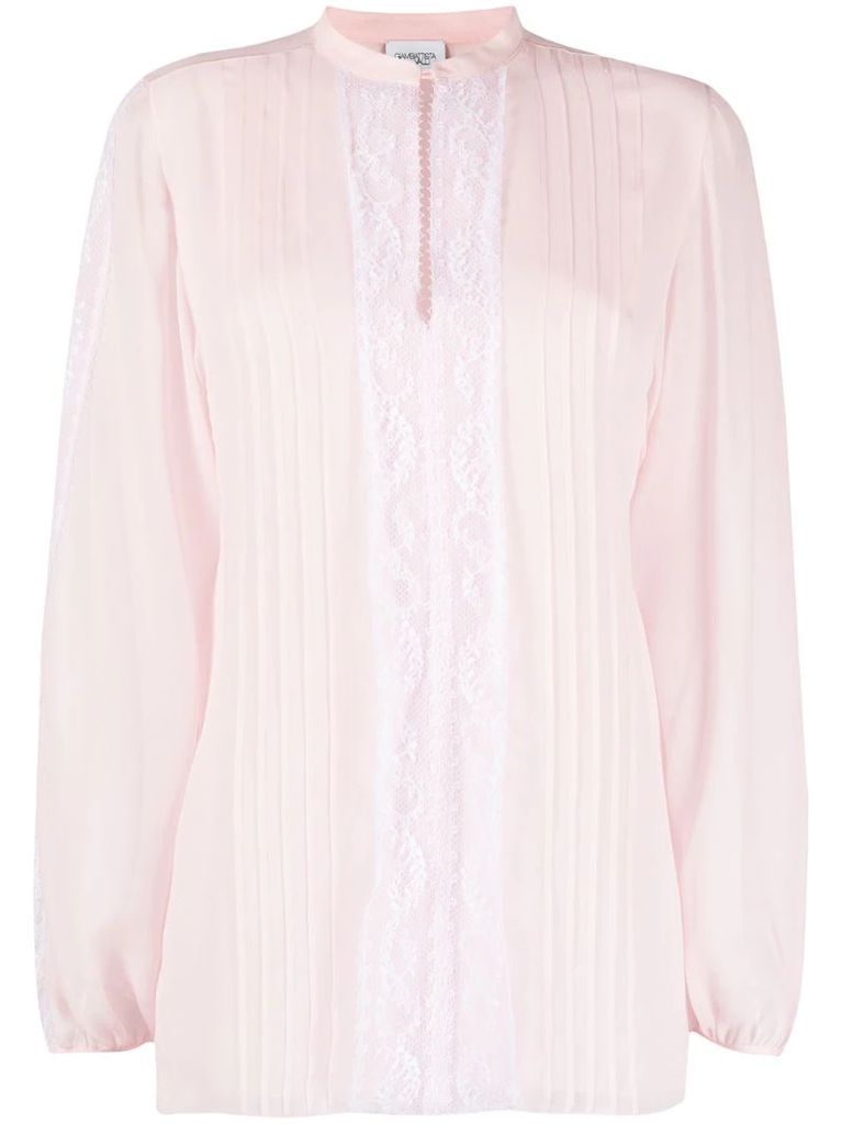 lace-panelling pleated blouse