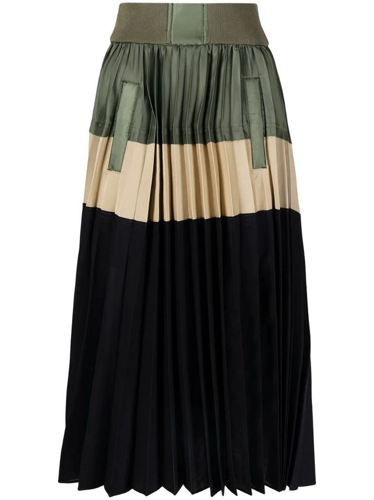 colour-block pleated skirt
