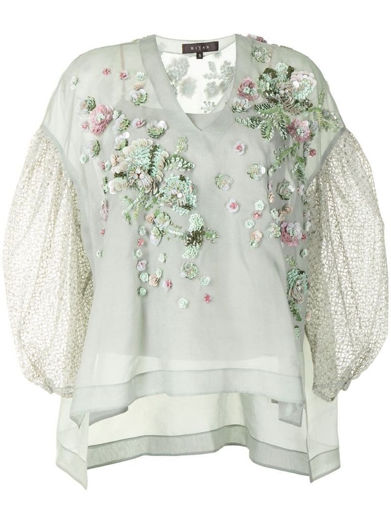 sequin-embellished silk-blend blouse
