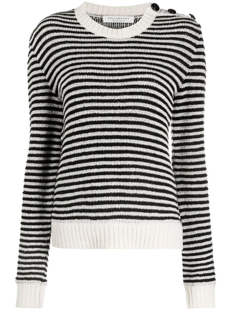 side-buttoned stripe knit jumper