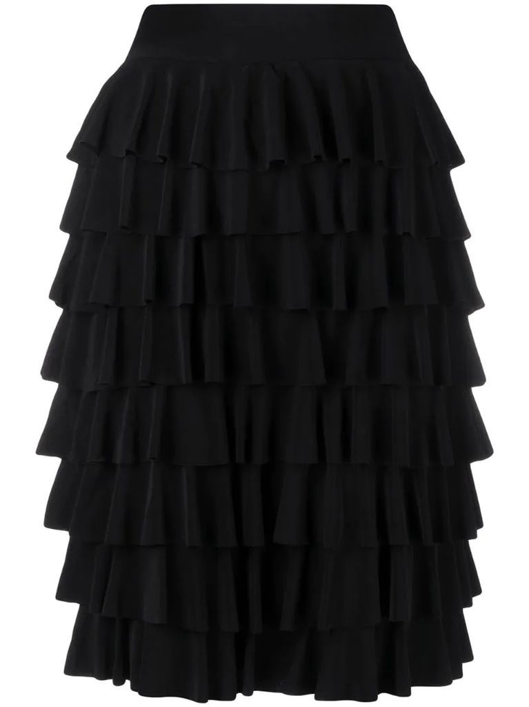 knee-length ruffled skirt