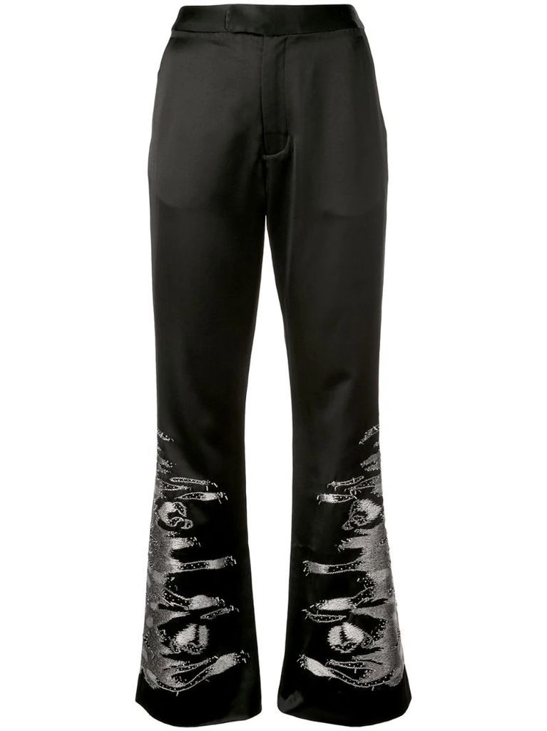 embroidered satin trousers