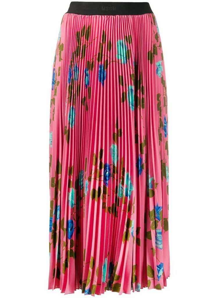 rose-print pleated skirt