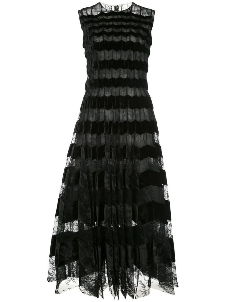 velour panelled lace long dress