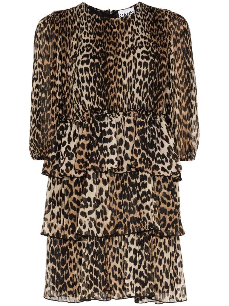 leopard print georgette mini dress