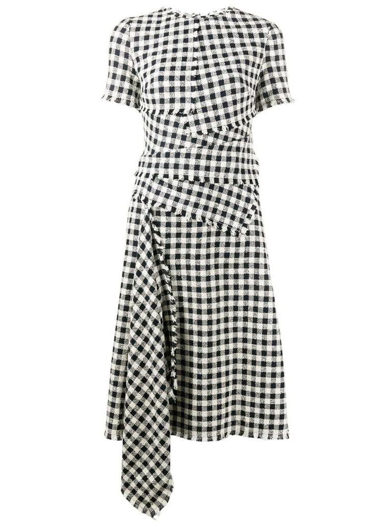 gingham check pattern draped dress