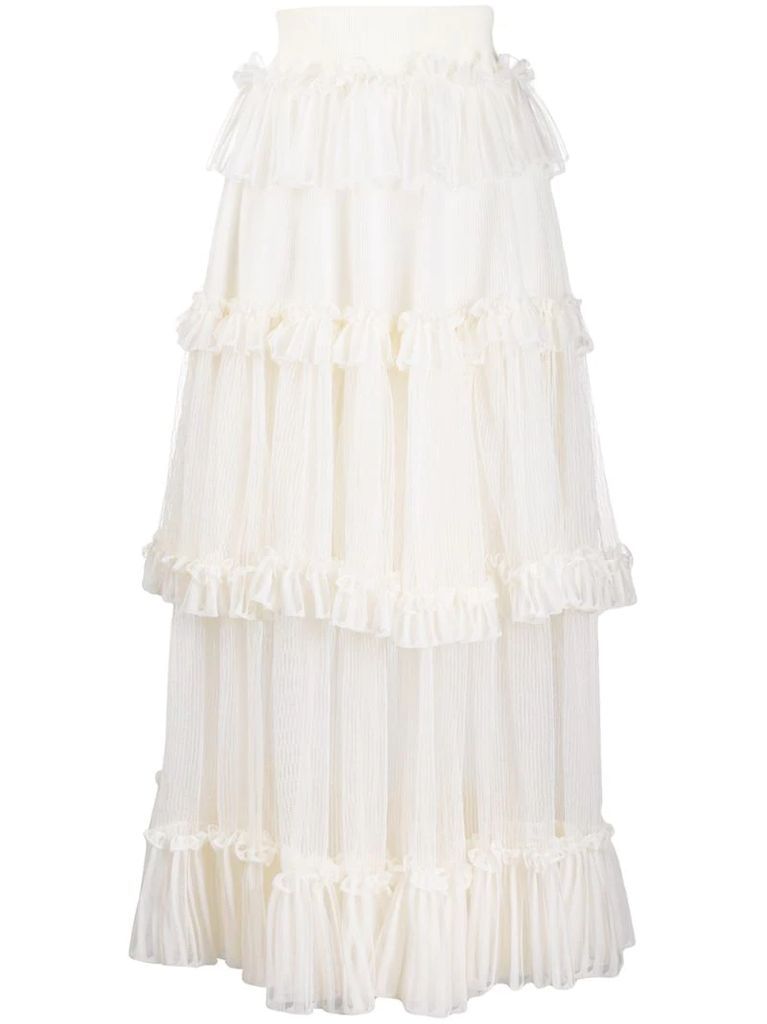 sheer panel ruffled tiered skirt