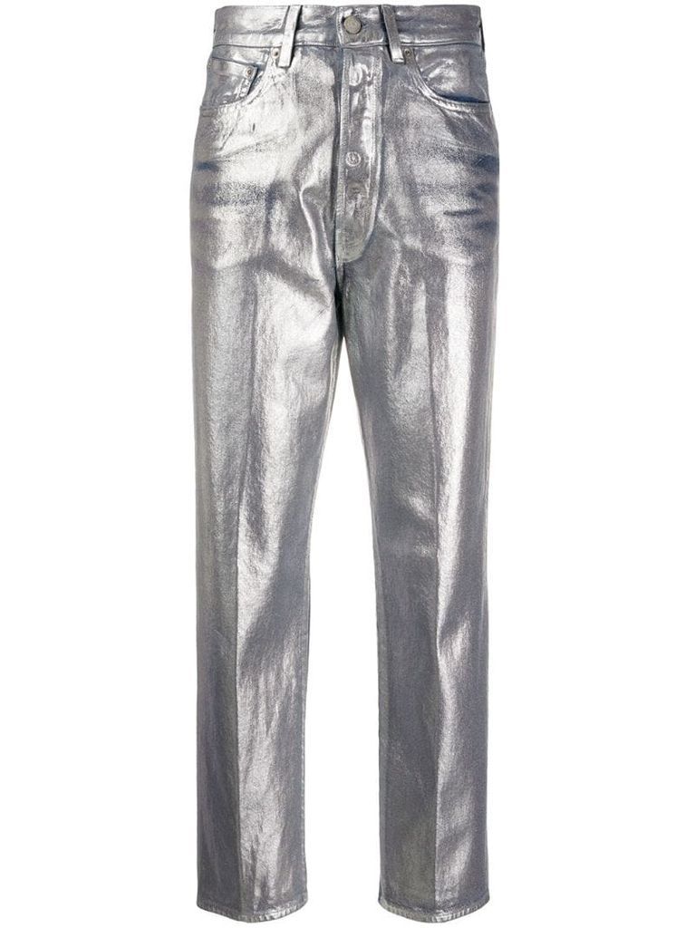 metallic high waisted cropped trousers