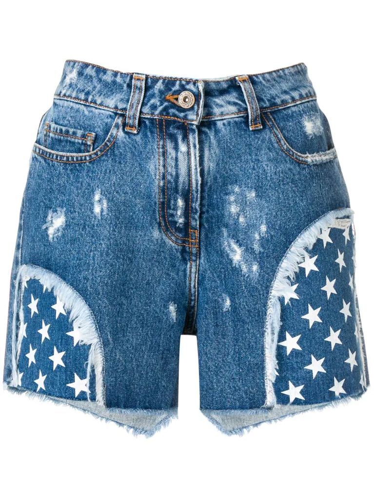 star print denim shorts