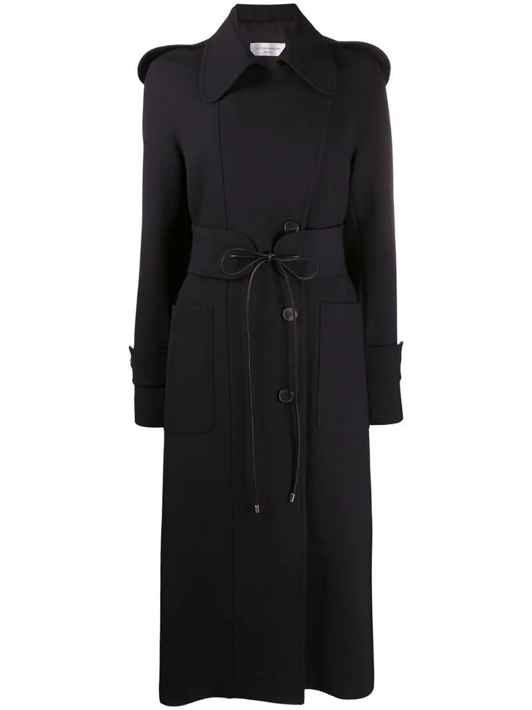tie-waist single breasted trench coat