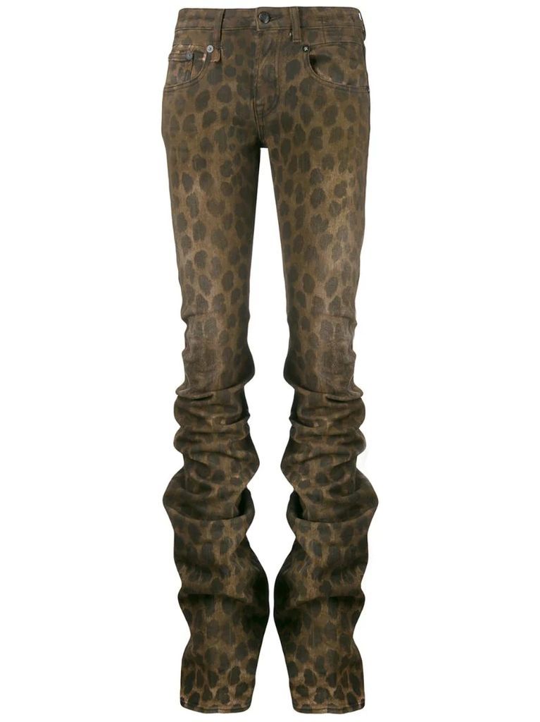 leopard print gathered skinny trousers