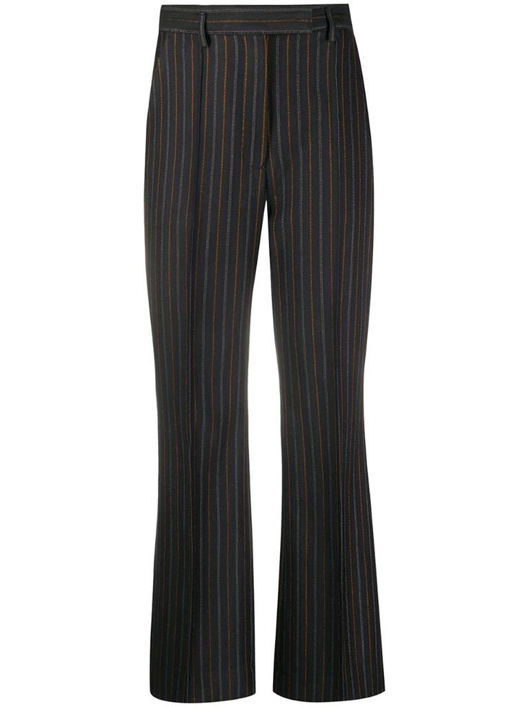 pinstriped tailored flared trousers