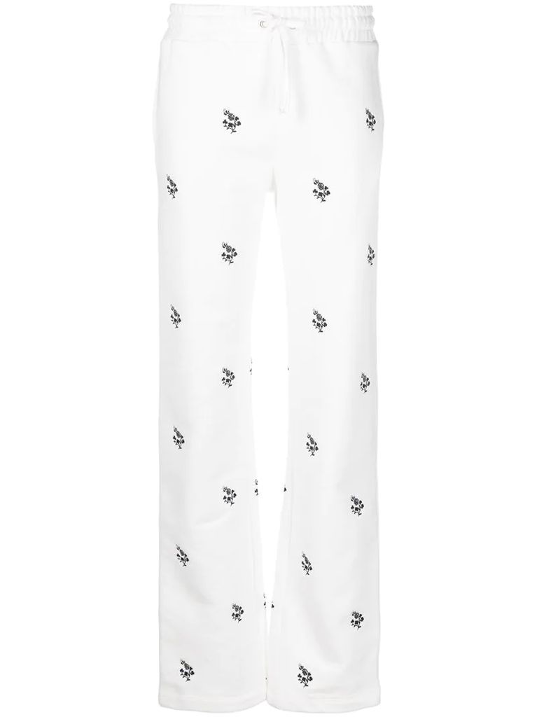 floral-embroidered track pants