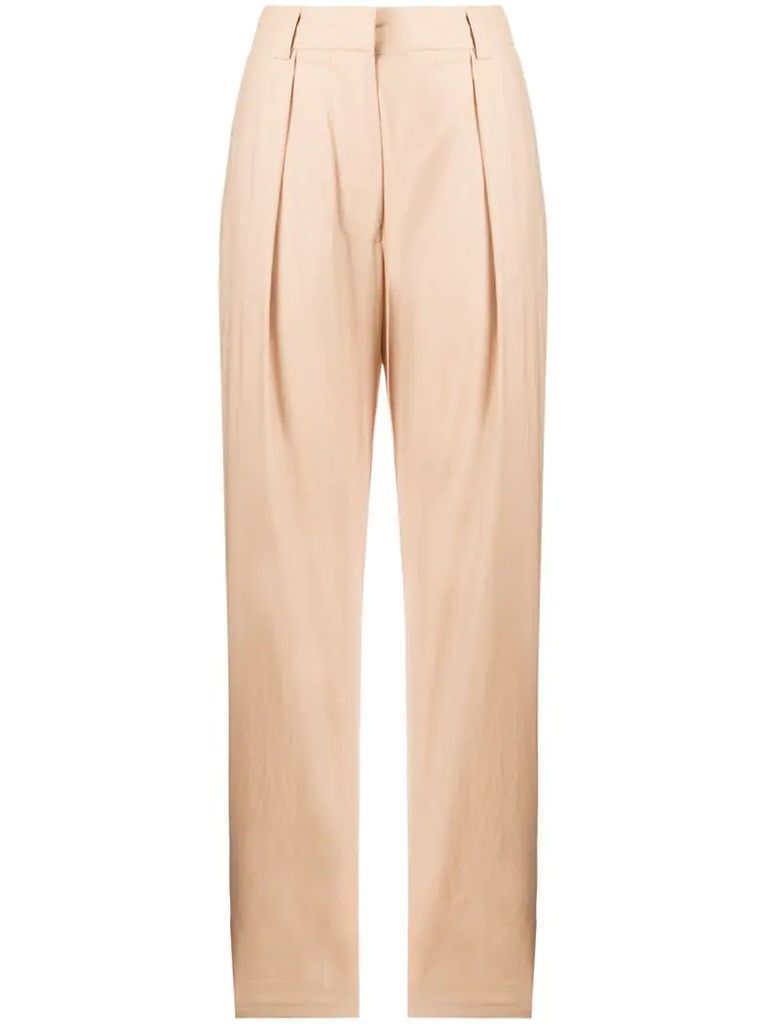 high-waisted pleat detail trousers