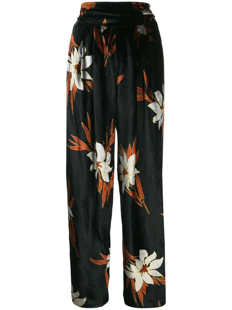 1970's plush effect floral trousers