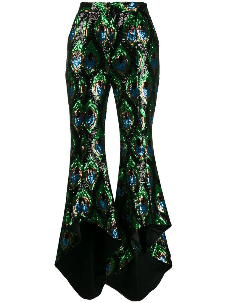 sequin-embroidered asymmetric trousers