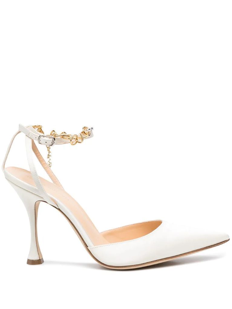 pointed chain-link strap pumps