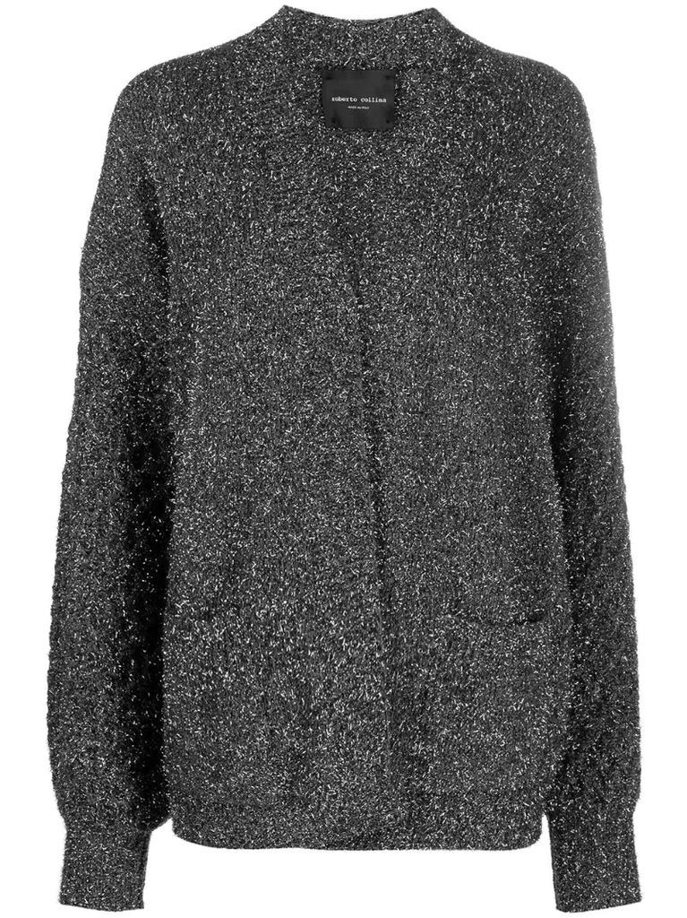metallic-threading wool-bend cardi-coat