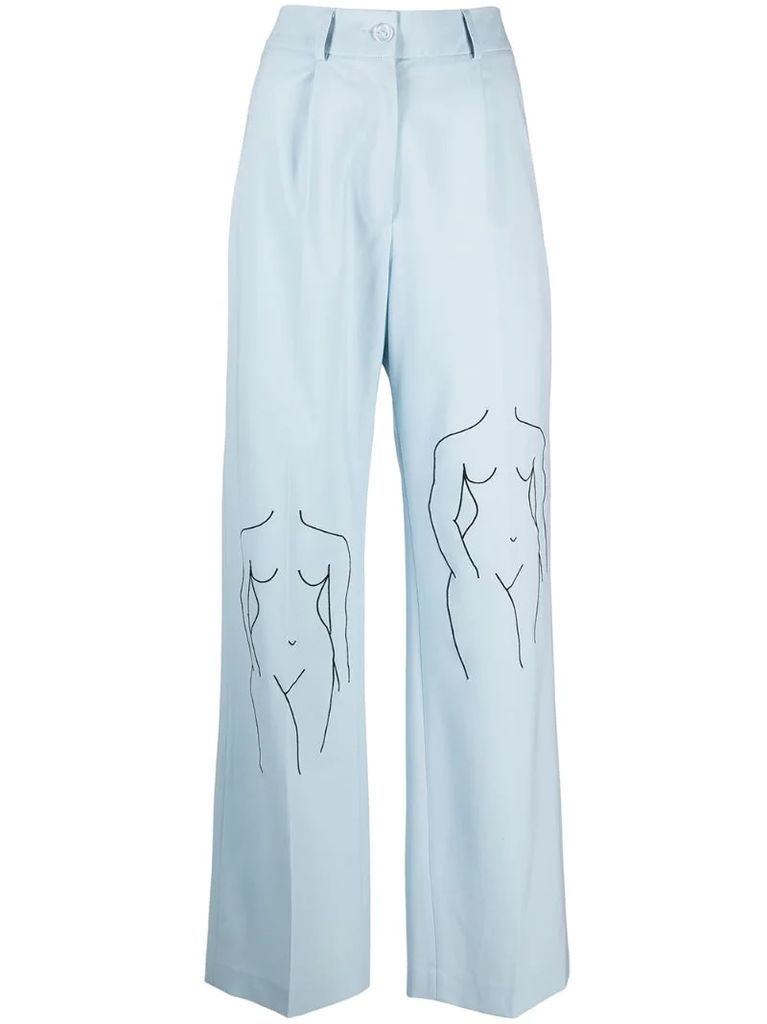 illustrated wool twill trousers