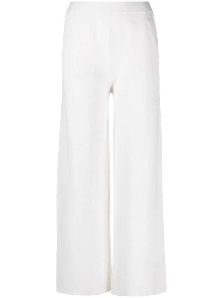 high-rise flared knitted trousers