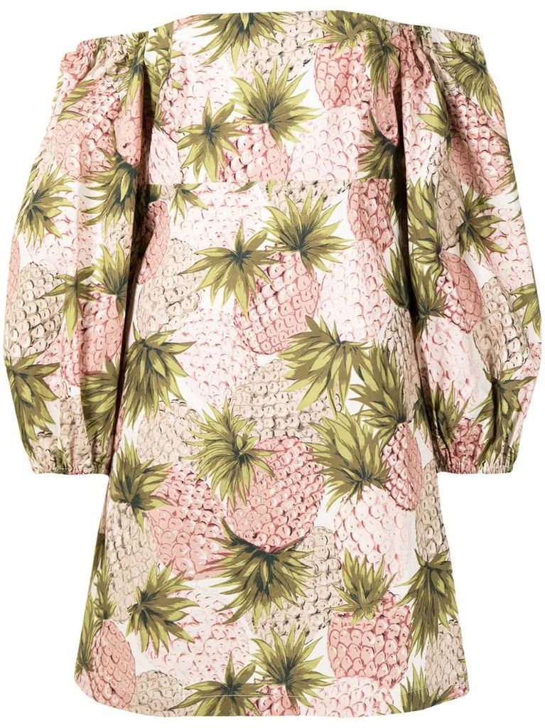 off-shoulder pineapple print dress