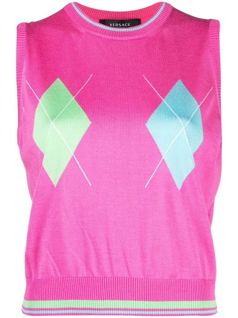 diamond-pattern sleeveless jumper