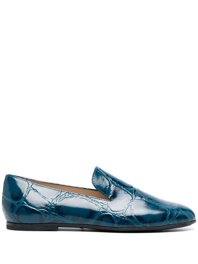 embossed leather loafers
